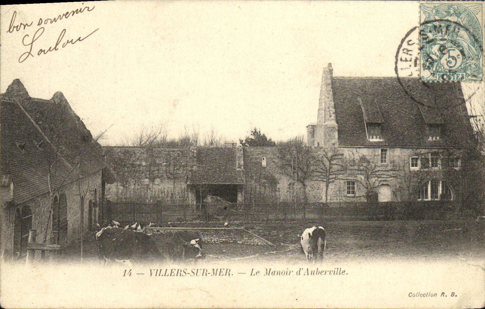 Tarjeta postal antigua Villers Sur Mer Le Manoir d Auberville Vache