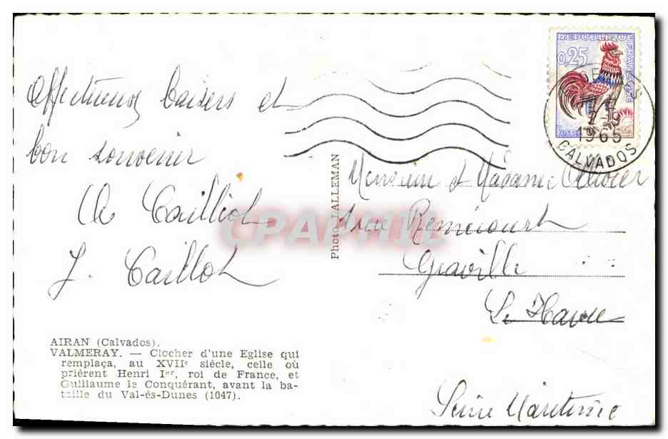CPM Airan Valmeray Clocher D Une Eglise — Verso