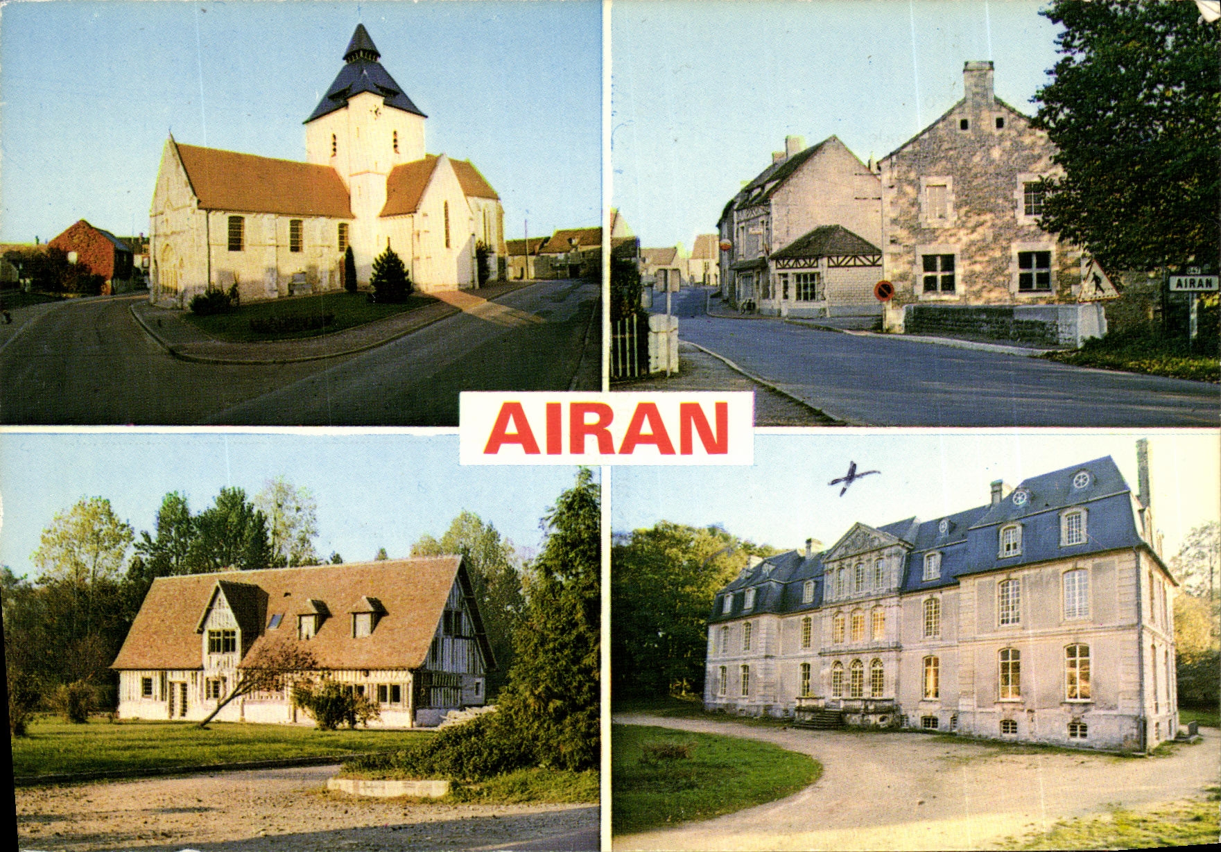 Airan — Église, rue principale, chaumière, château — Éditions de la Manche