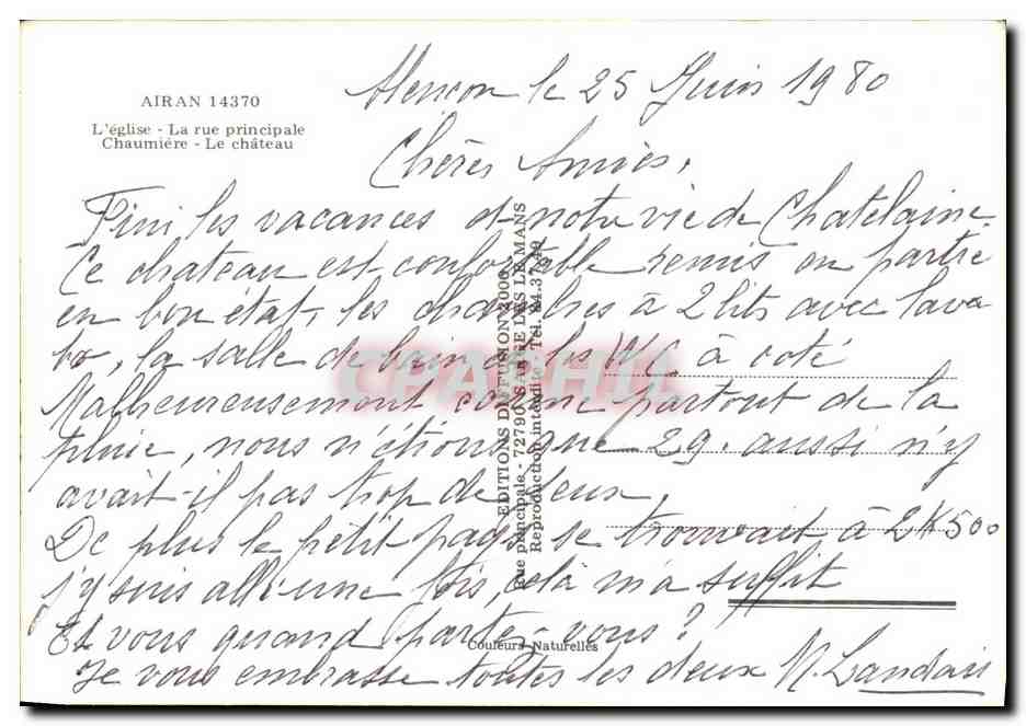 Airan — Église, rue principale, chaumière, château — Éditions de la Manche — Verso