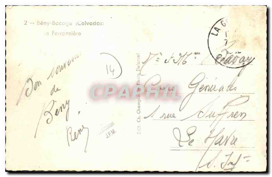 Bény-Bocage (Calvados) — La Ferronnière — Ch. Champfosal — Reverso