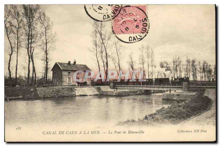 CPA Canal De Caen A La Mer Le Pont de Benouville Train
