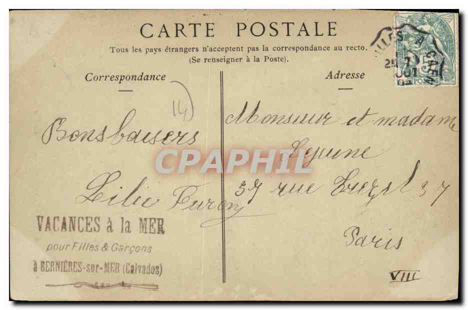 CPA Bernieres La Rue de L Eglise — Rückseite