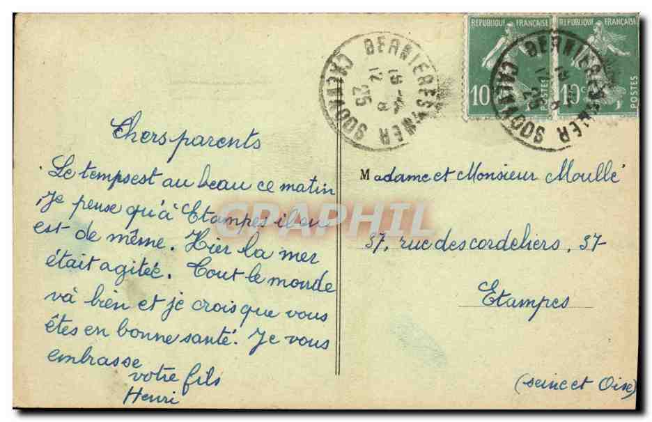CPA Bernieres sur Mer Rue des Ormes Vieille tour XV e Siecle — Verso