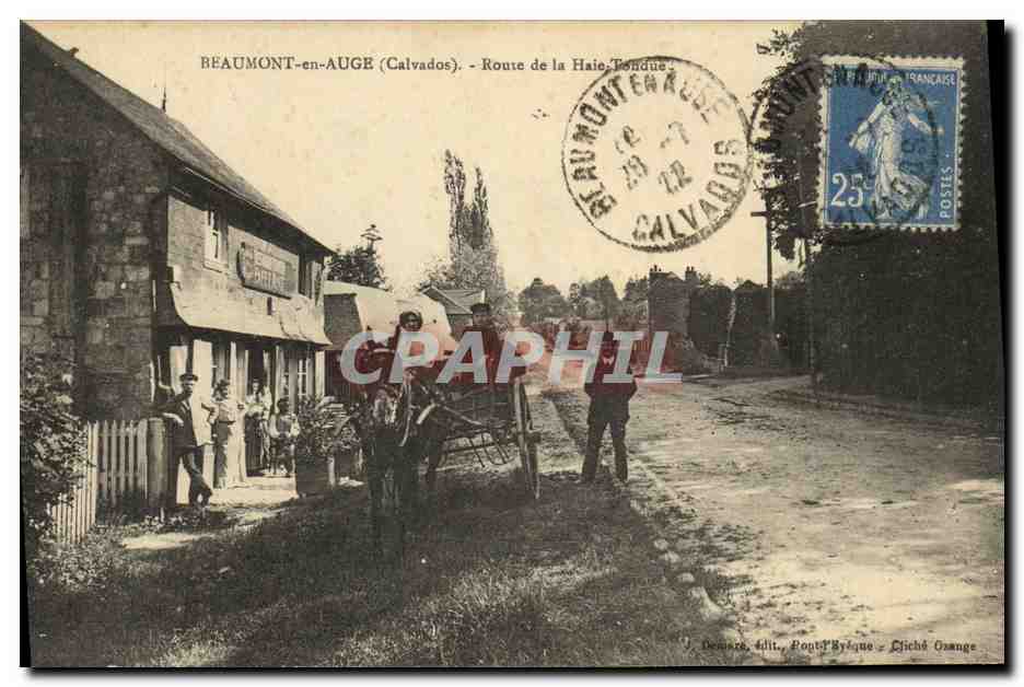 CPA Beaumont en Auge Route de la Haie Tondue Attelage Cheval