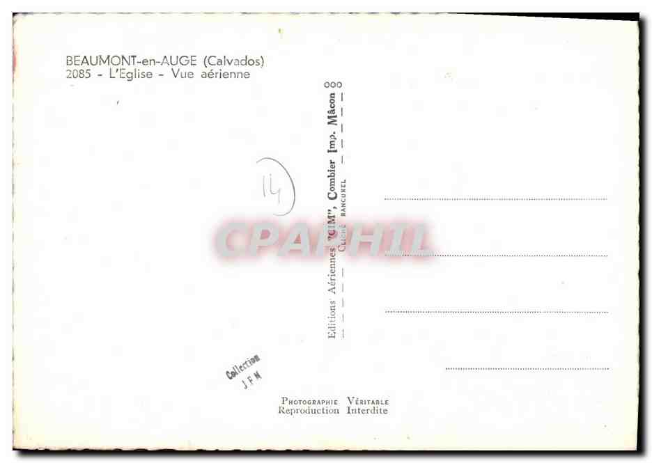 Beaumont-en-Auge (Calvados) — L'Église — Vue aérienne — Éditions Aériennes Combier, Mâcon — Verso