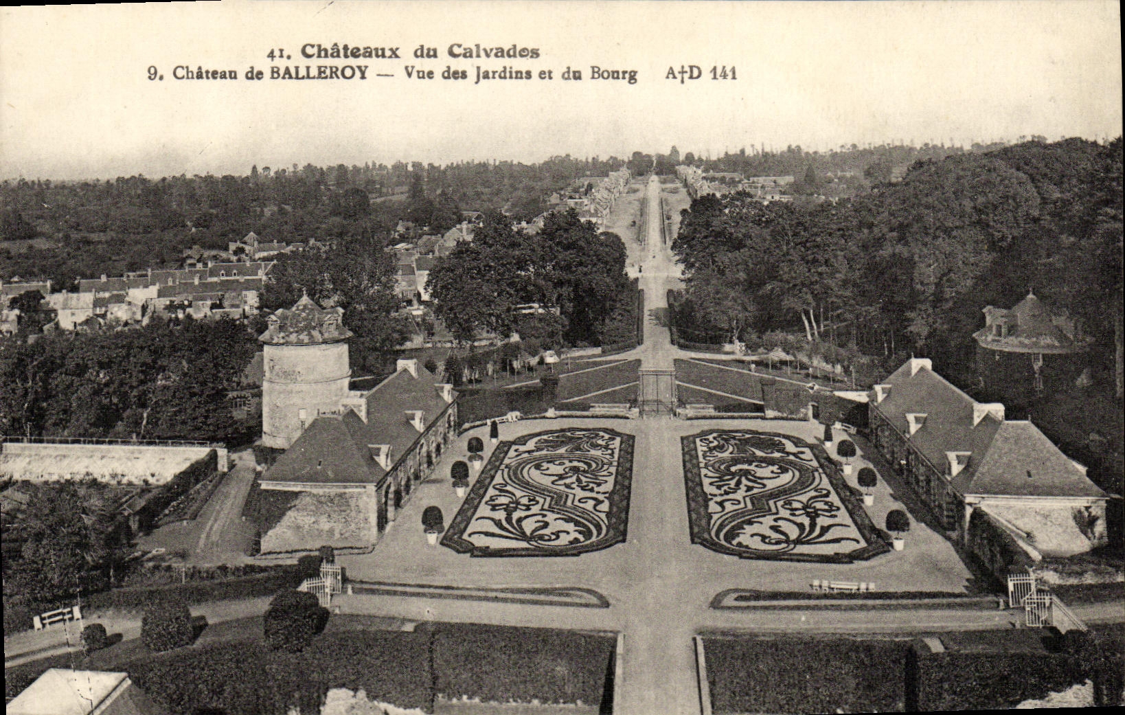 Schloss Balleroy — Ansicht der Gärten und des Dorfes — A. Dubosq, Verlag Commes (Calvados)