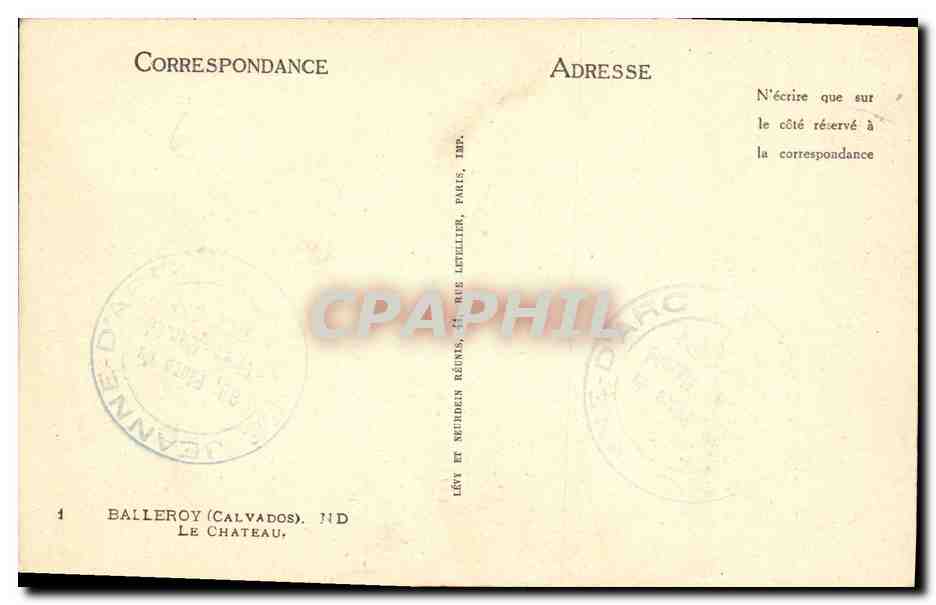 Château de Balleroy — Calvados — éditeur Lévy et Neuheldin Réunis, Paris — Rückseite