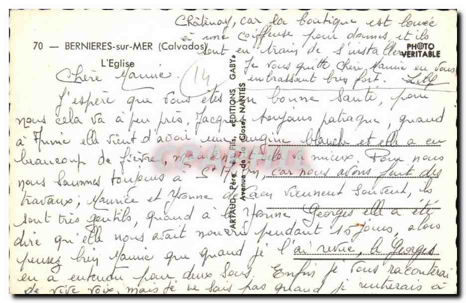 Bernières-sur-Mer — L'Église — Gaby, Éditions Nantes — Verso