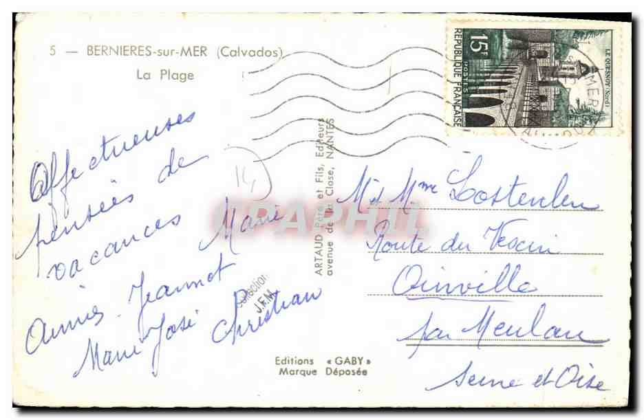 CPM Bernieres sur Mer La Plage enfants — Verso