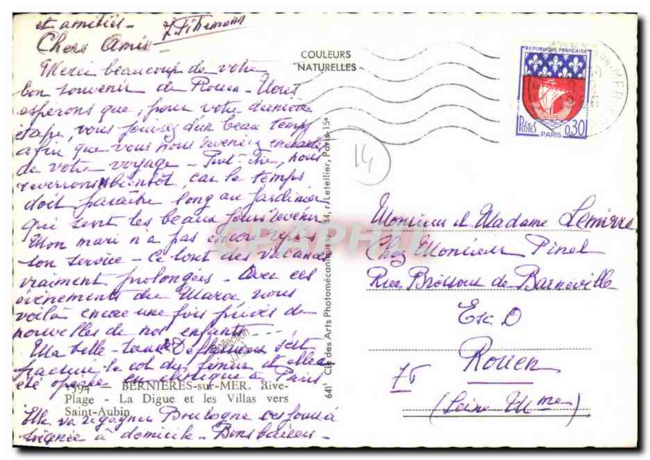 Bernières-sur-Mer — La Digue et les Villas vers Saint-Aubin — éditeur Cap, n°641 — Reverso