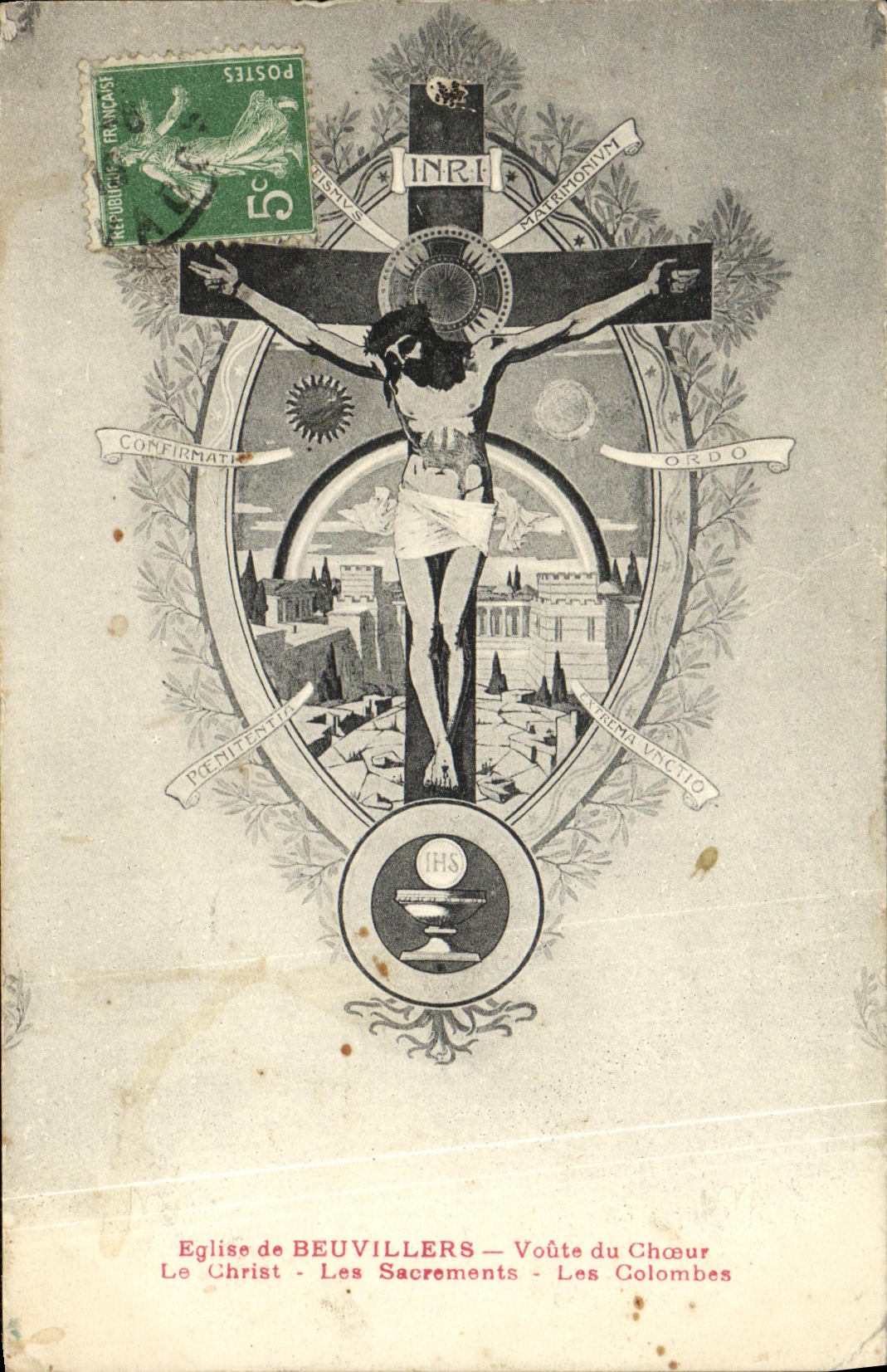 Eglise de BEUVILLERS — Voûte du Chœur — Le Christ - Les Sacraments - Les Colombe