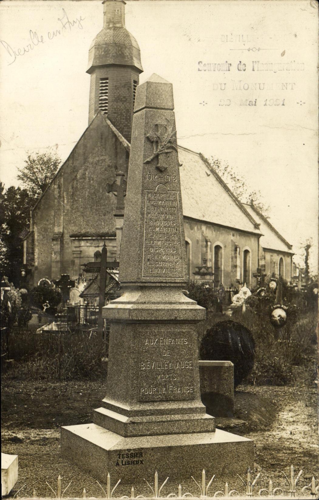 CARTE PHOTO Bieville 1921 Monument aux Morts Militaria