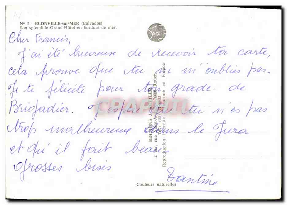 Blonville-sur-Mer — Grand Hôtel Reine Mathilde — Éditions Joulitler — Verso