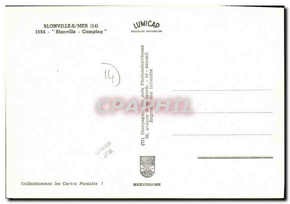Blonville-sur-Mer — Camping — éditeur IRIS, n° de série 1654 — Verso