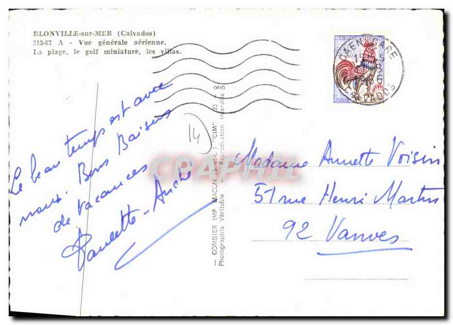 ÉLONVILLE-sur-MER (Calvados) — Allgemeine Luftaufnahme. Der Strand, der Mini-Golf, die Villen — COMBIER (Sèvres) n°313-67 — Rückseite