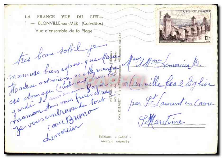 Blonville-sur-Mer — Vue d'ensemble de la plage — Éditeur Gaby, n°1 de la série 'La France vue du ciel' — Verso