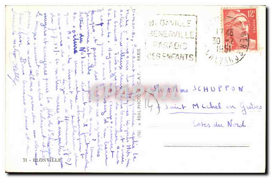 Blonville-sur-Mer — Souvenir de Blonville — éditeur 'Real Photo' n°71 — Achterkant
