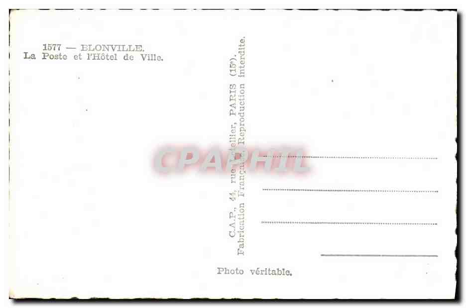 Blonville-mer — La Poste et l'Hôtel de Ville — C.A.P. 44, rue de l'Église, Paris — Achterkant