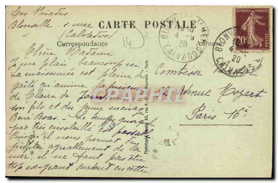 Blonville-sur-Mer — Villas « Les Embruns, Les Naïades » — Éditeur : Éd. L. D. Birel — Verso