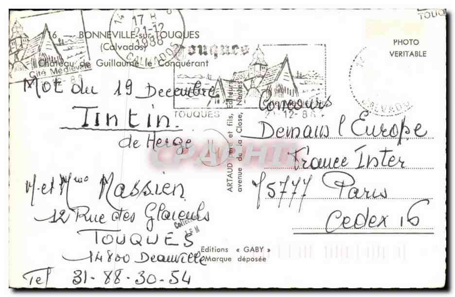 CPM Bonneville sur Touques Chateau de Guillaume le Conquerant — Verso