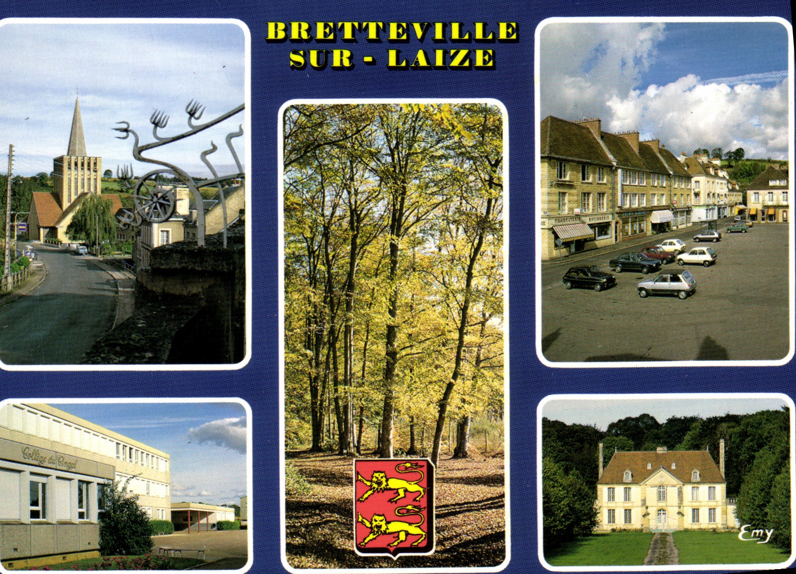 Bretteville-sur-Laize — vue de la rue, de l'église, du collège, du château et du bois — Éditions Leconte