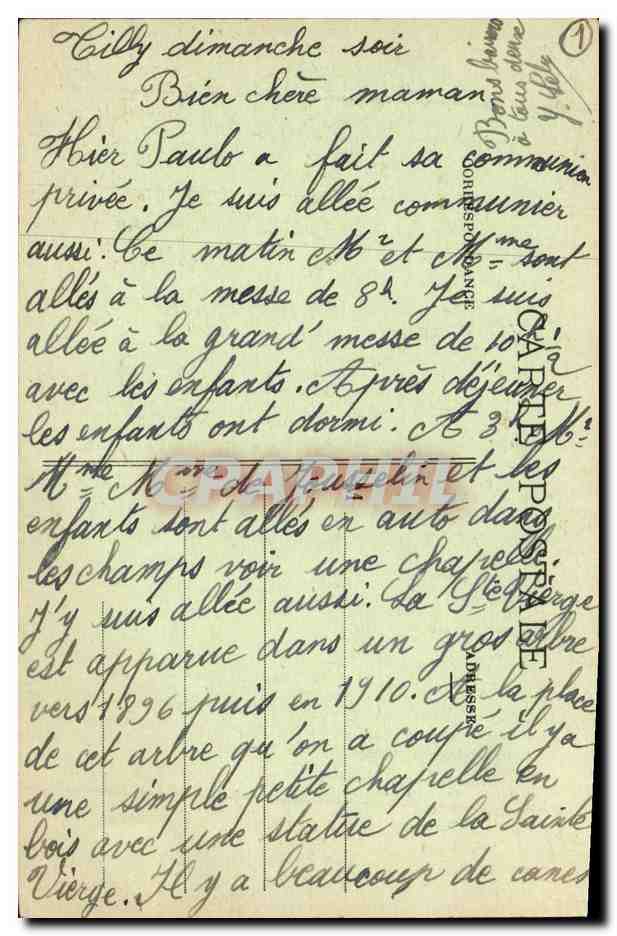 Environ de Tilly-sur-Seulles — La Grotte commémorative des Soldats morts pour la Patrie 1914-1918 — Édit. Cepée — Verso