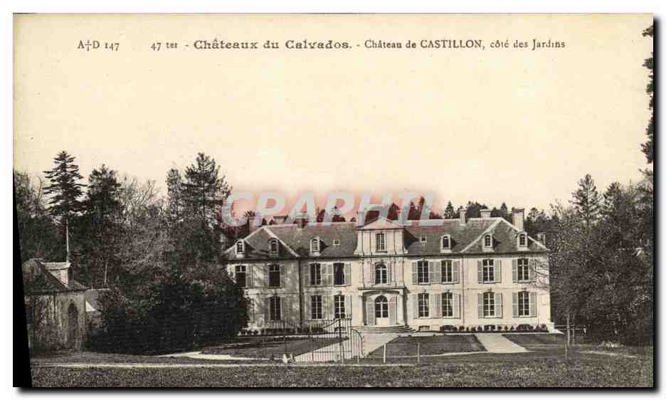Castle of Castillon, side of the Gardens — Castles of Calvados — publisher Dubooq, no. 47 ter