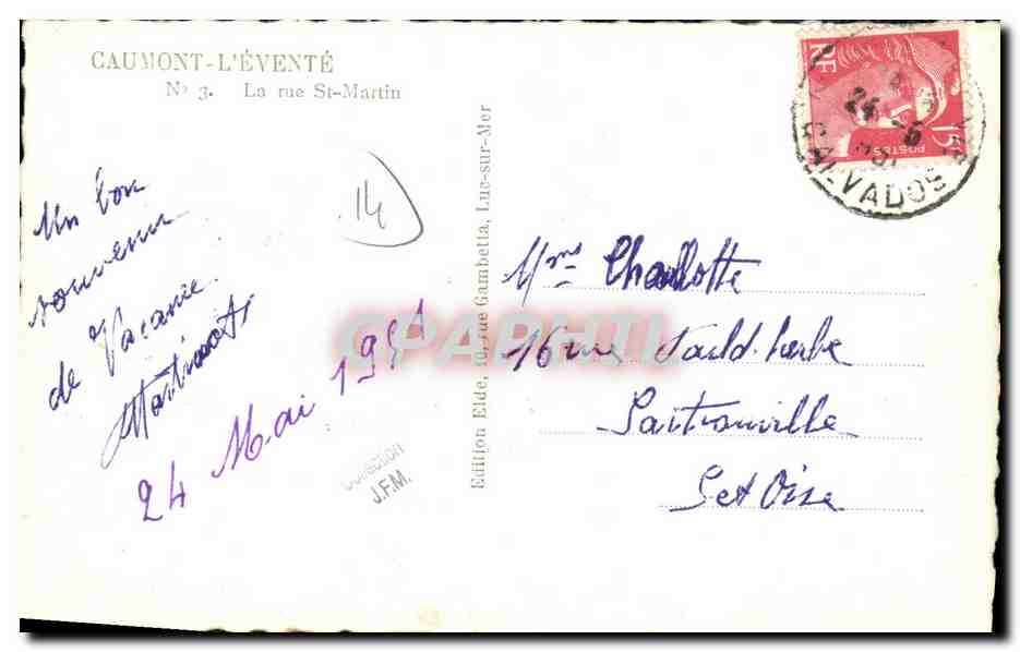 Caumont-l'Éventé — rue Saint-Martin — Éditeur Elde, rue Gambetta — Reverso