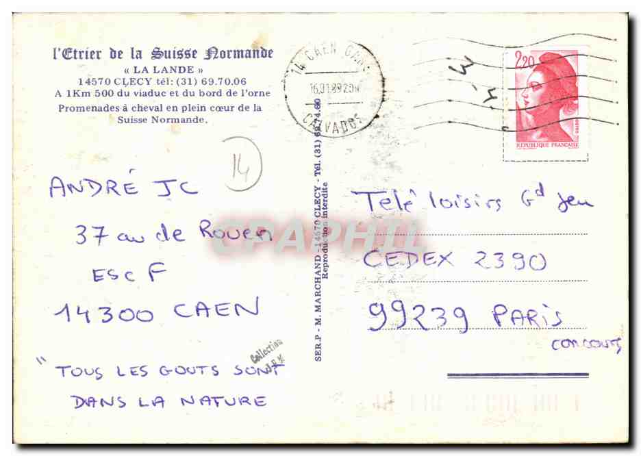 CPM Clecy Etrier de la Suisse Normande La Lande Chevaux Centre equestre — Rückseite