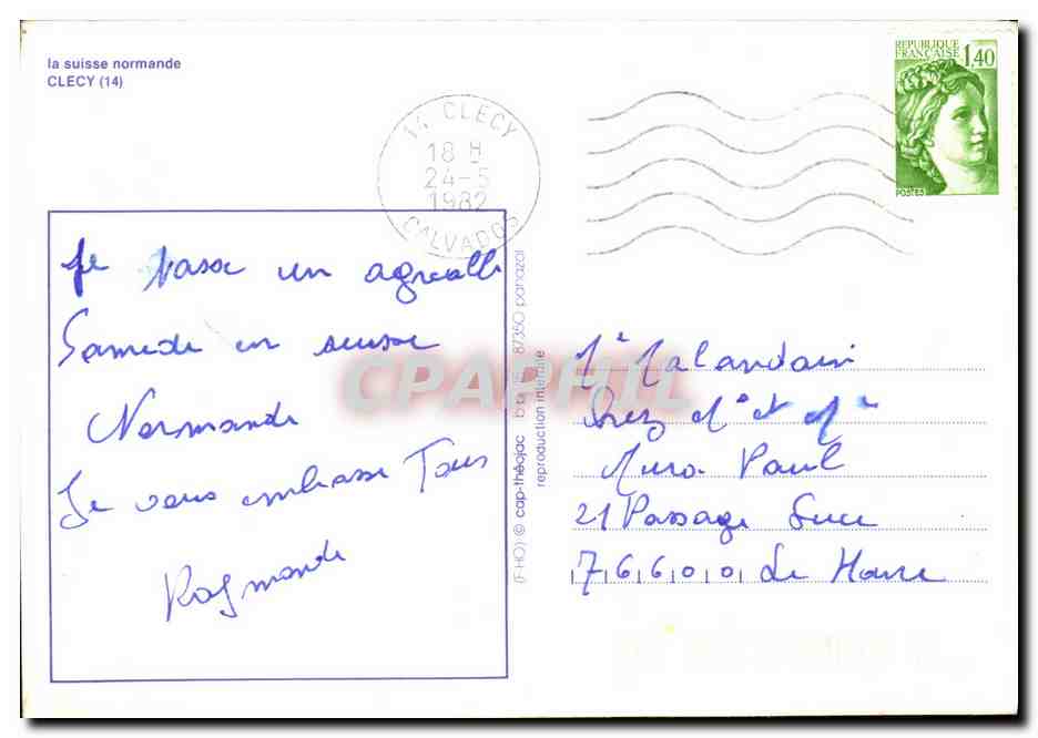 CPM La Suisse Normande Clecy Maison familiale de vacances tourisme et travail  — Verso