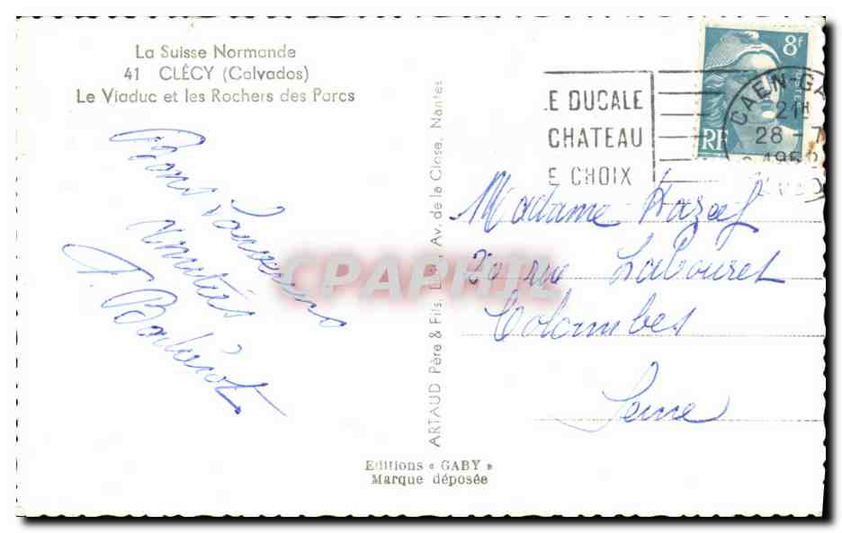 CPM Clecy Le Viaduc et les Rochers des Parcs — Verso