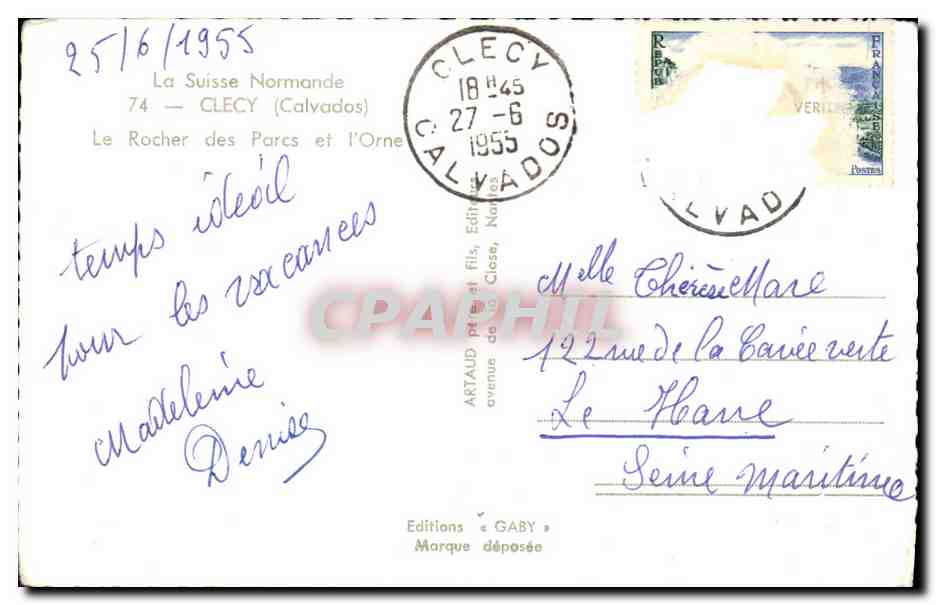 CPM Clecy Le Rocher des Paracs et l Orne — Verso