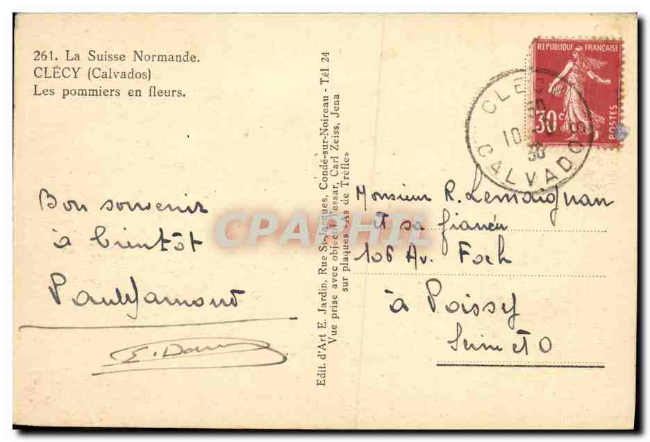 Clécy (Calvados) — Les pommiers en fleurs — Édit d'Art E. Daun — Verso