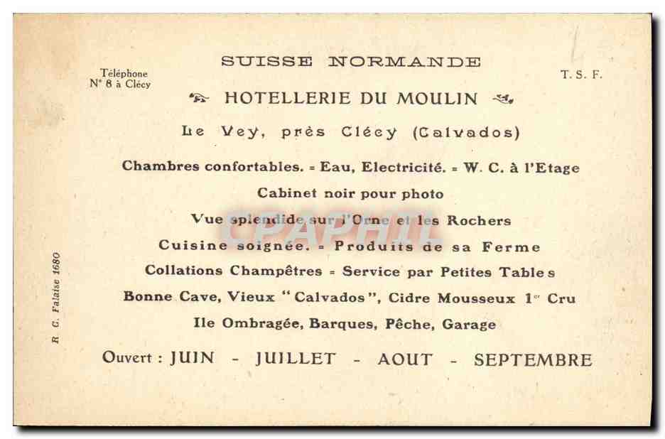 Clécy (Calvados) — Panorama de l'Hotellerie du Moulin — Le Vey — Cliché Destiné-Ainé — Reverso