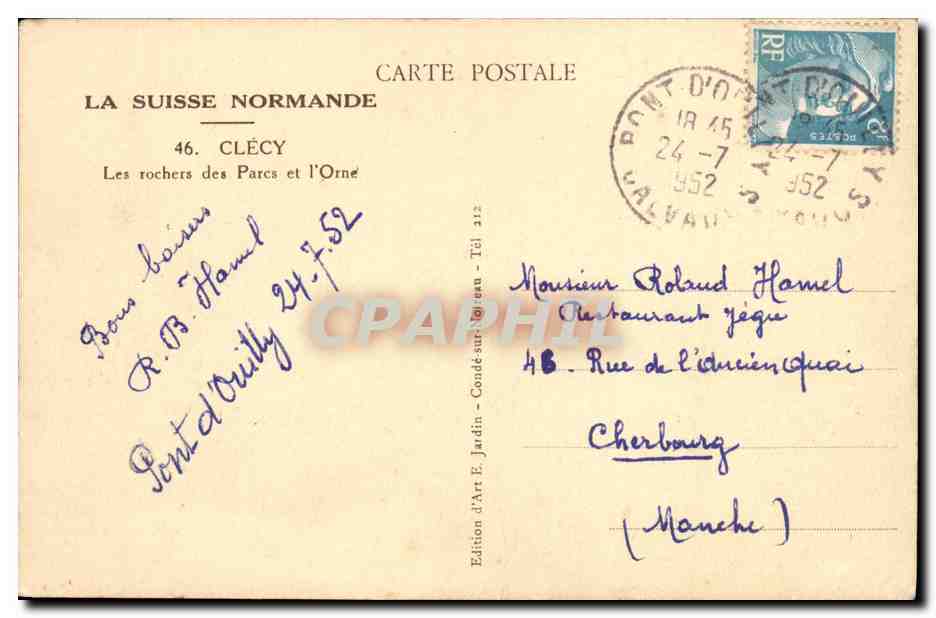 Les rochers des Parcs et l'Orne — Clécy, Orne — Édition d'Art E. Jardin — Rückseite