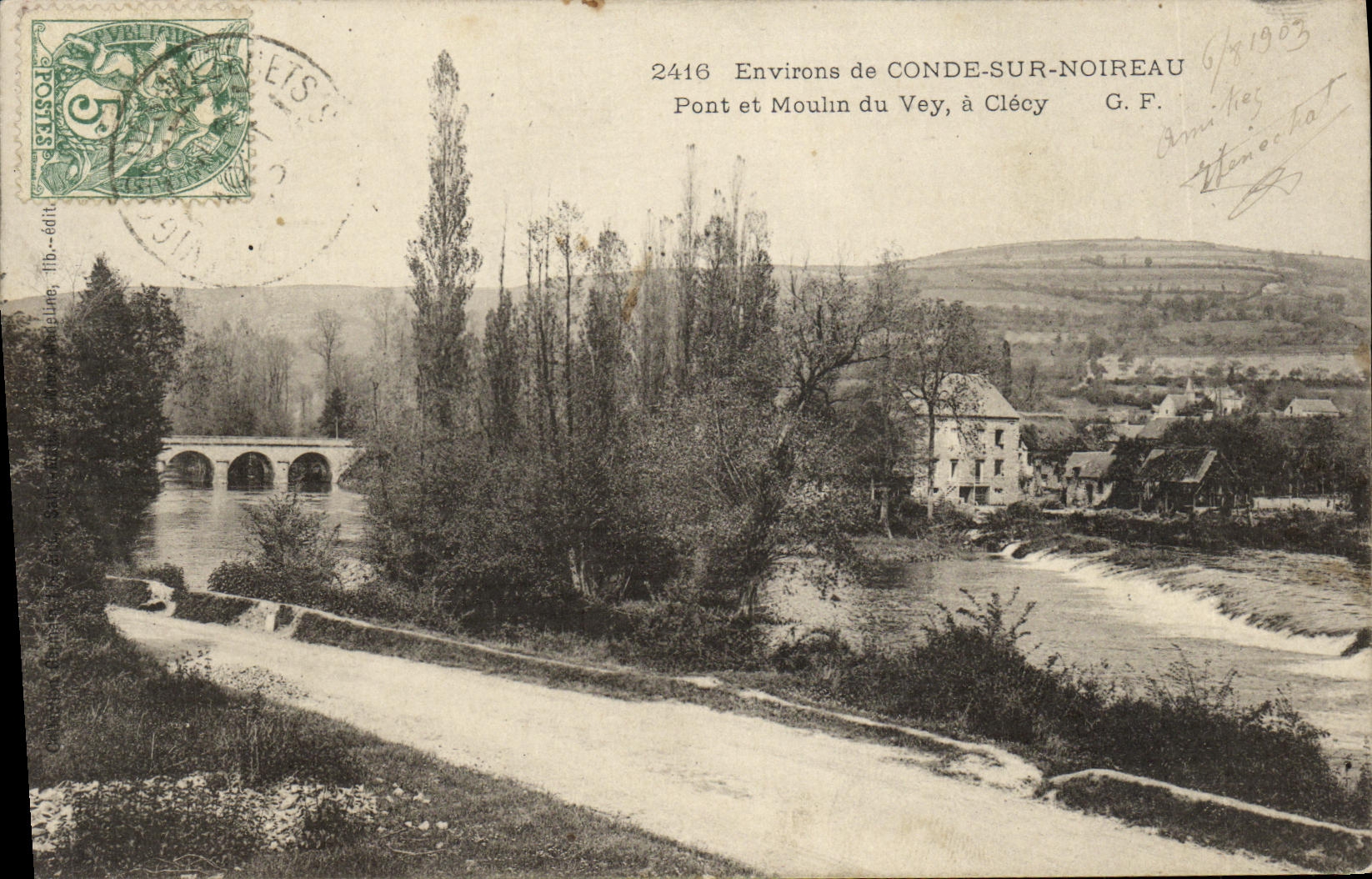 Brücke und Mühle des Vey, bei Clécy — Umgebung von Conde-sur-Noireau — Verlag G. F., Nr. 2416