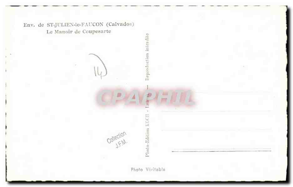 CPA Environs de St Julien le Faucon Le Manoir de Coupesarte — Verso