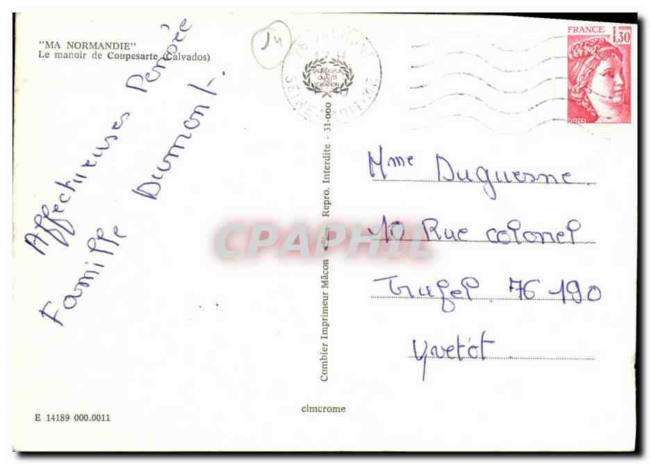 CPM St Julien le Faucon Le Manoir de Coupesarte — Rückseite