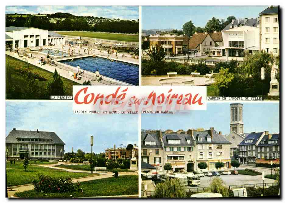 Condé-sur-Noireau — La piscine, jardin public, hôtel de ville et place du marché — éditeur La Suisse Normande, n° 1562