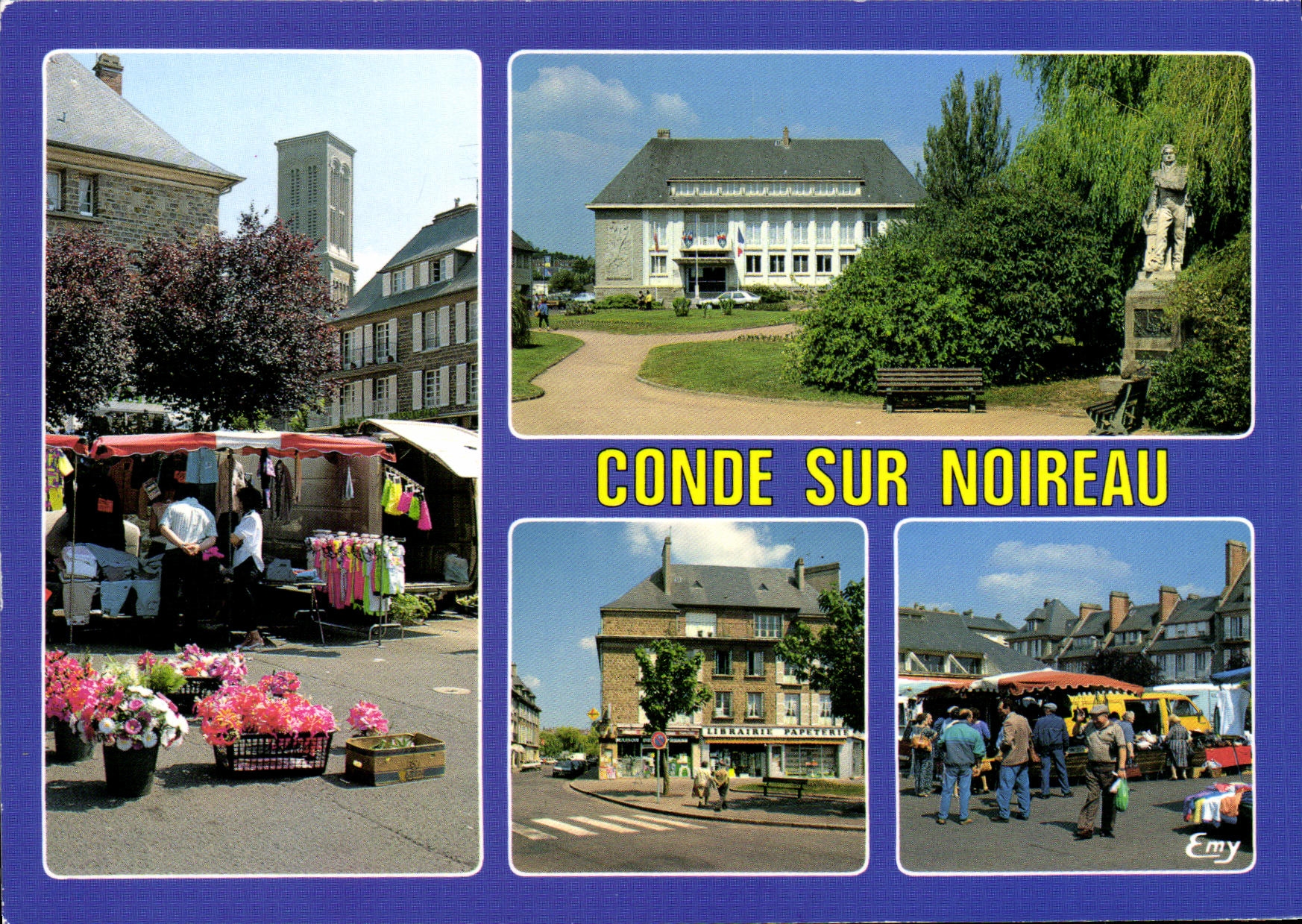 CPM Conde Sur Noireau Centre ville Hotel de ville Marche 