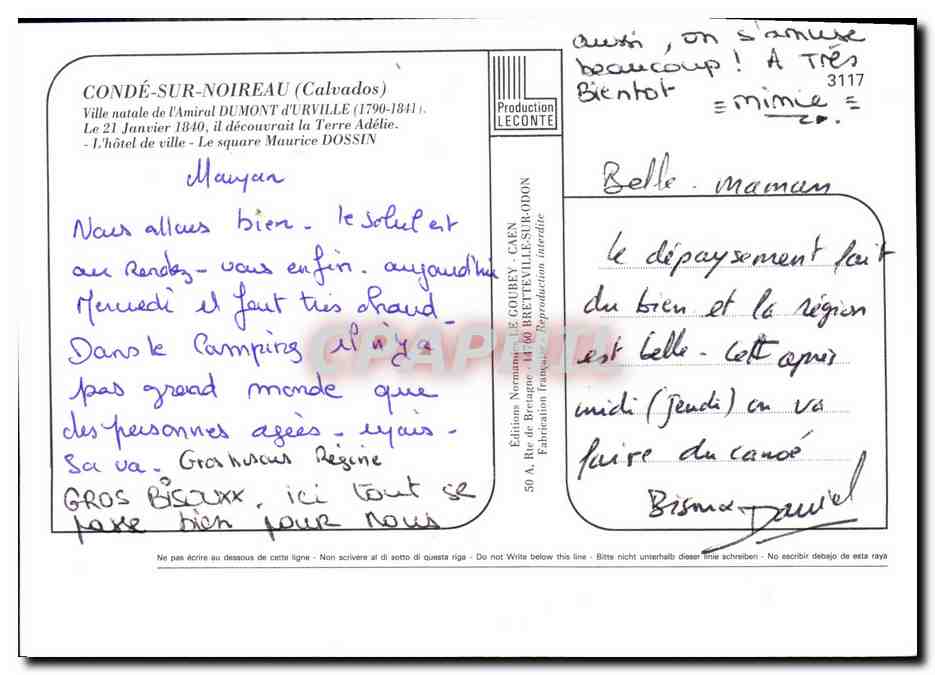 CPM Conde Sur Noireau Dumont d Urville — Verso