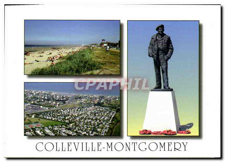 Colleville-Montgomery — vue de la plage, du camping et du monument au général Montgomery — Éditions Normandies Le Comptoir