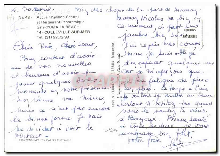Pavillon Central et Restaurant Omaha Beach — Colleville-sur-Mer — Édition de l'Europ — Verso