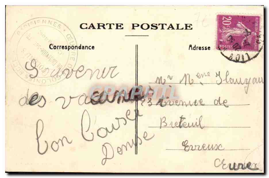 Colleville-sur-Orne (Calvados) — Une représentation au Camp — Photo J. Hillairet, Caen — Verso