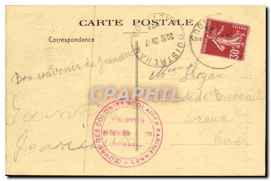 CPA Colonie de Colleville Sur Orne La Cuisine Les refectoires Au loin les dortoirs  — Rückseite
