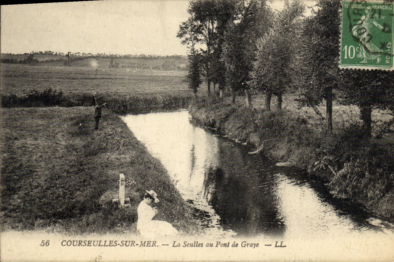 CPA Courseulles Sur Mer Pont sur la Seulles a Graye pecheurs peche 