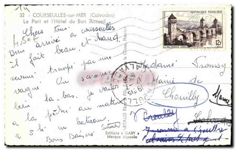 CPM Courseulles Sur Mer Le Port et l hotel du Bon Accueil Bateaux — Verso