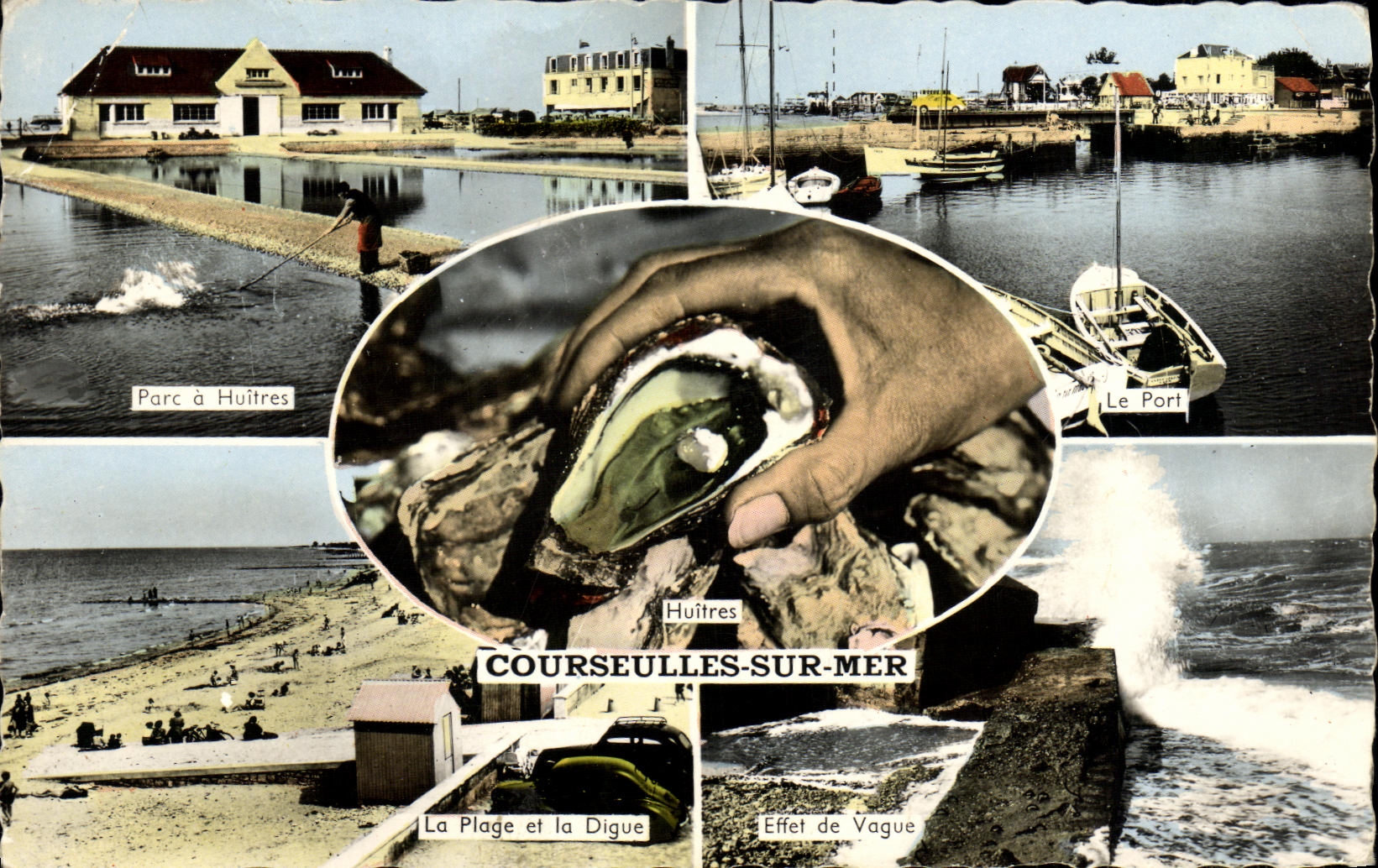 Courseulles-sur-Mer — Vue panoramique avec oyster, port, plage et digue — Éditions de la Marine