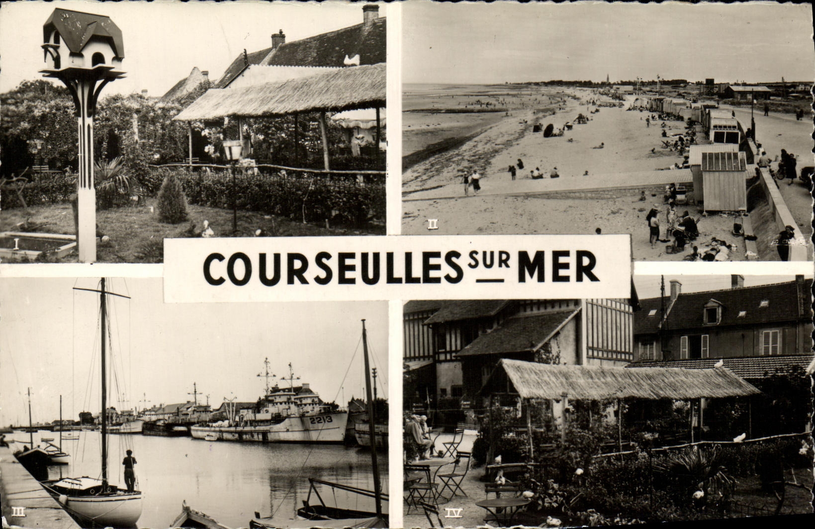 Courseulles-sur-Mer — vue de la plage, du port et du café — JFM Édit.